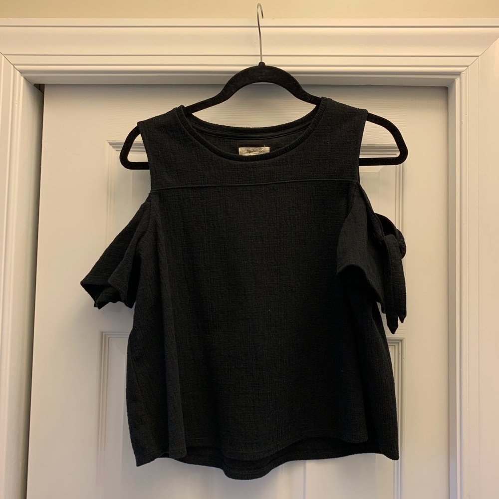 Madewell black top. Tie sleeve detail.